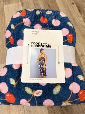Cherry Print Shower Wrap Room Essentials Plush Towel Wrap Spa Wrap NWT